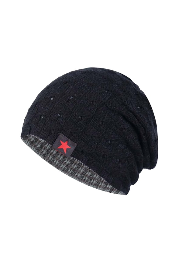 Winter Warm Chunky Checked Knit Women Reversible Baggy Snow Cap Warm Unisex Hat Colors Plain