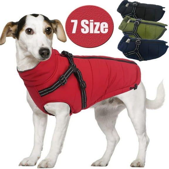 Winter Warm Coat Waterproof Dog Winter Jacket with Harness Traction Belt,Windproof Pet Outdoor Jacket Dog Autumn