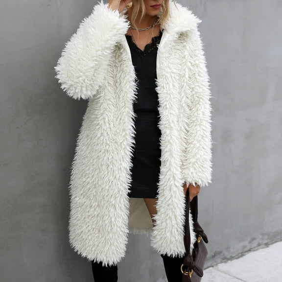 Winter Warm Coats for Women, Ladies Lapel Solid Color Lamb Hair Keep Long Jacket Coat, Gifts for Women White L