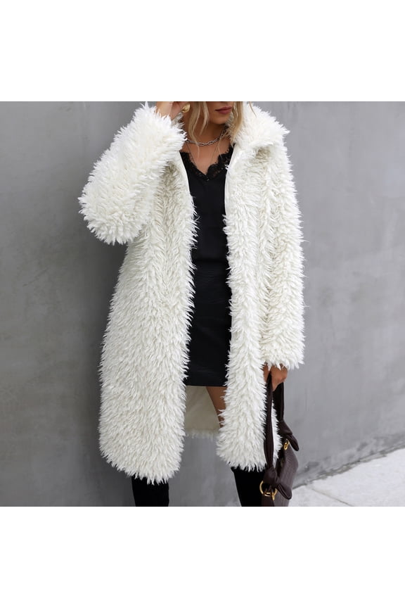 Winter Warm Coats for Women, Ladies Lapel Solid Color Lamb Hair Keep Long Jacket Coat, Gifts for Women White M