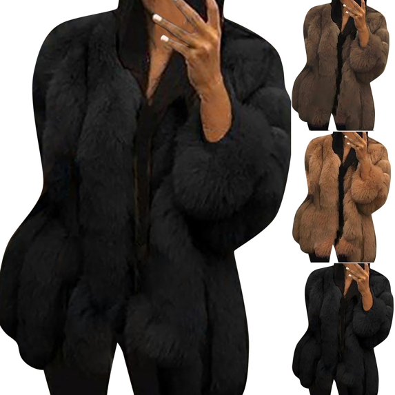 Winter Warm Coats for Women, Ladies Plus Size Loose Plush Jacket Coat, Christmas Gifts for Women Black L