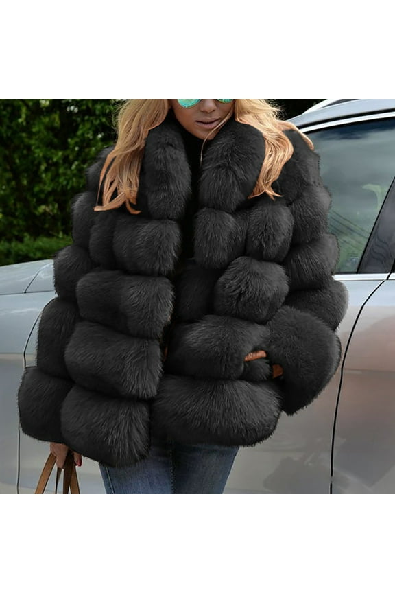 Winter Warm Coats for Women, Ladies Plus Size Loose Plush Jacket Coat, Christmas Gifts for Women Black M