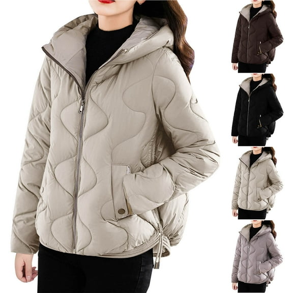 Winter Warm Coats for Womens Fashion Plus Size Casual Solid Color Hat Long Sleeve Warm Jacket