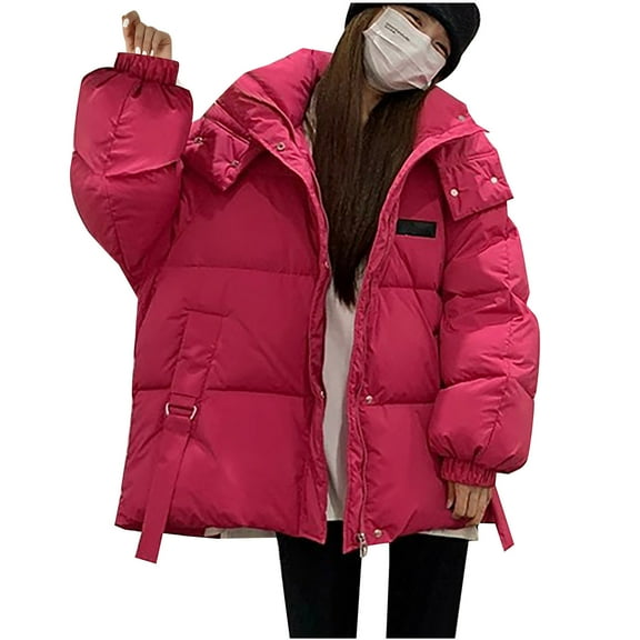 Winter Warm Coats for Womens Fashion Plus Size Casual Solid Color Short Sleeved Hooded