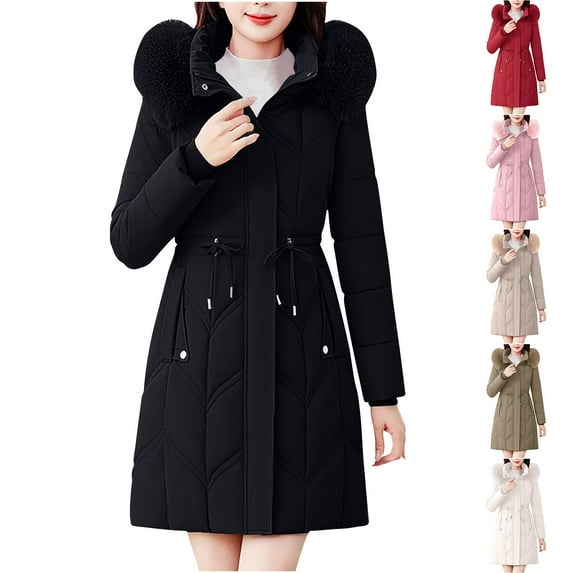 Winter Warm Coats for Womens Fashion Plus Size Long Sleeve Hooded Solid Color Pocket Casual Top Coat