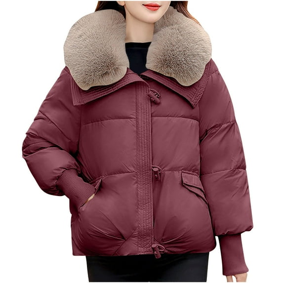 Winter Warm Coats for Womens Fashion Plus Size Long Sleeve Hoodless Solid Color Zipper Pocket Top Casual Coat
