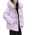 thumbnail image 1 of Winter Warm Coats for Womens Fashion Plus Size Long Sleeved Bull Horn Buckle Double Pocket Hooded Fashionable Parkas, 1 of 3