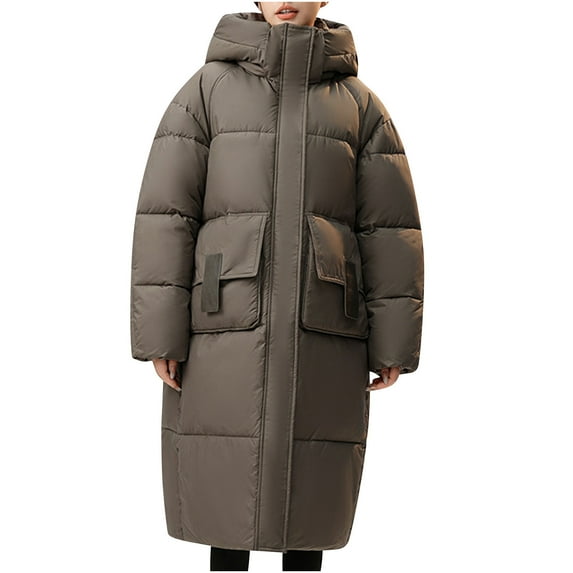 Winter Warm Coats for Womens Fashion Plus Size Long Sleeved Solid Color Hooded Jacket With Pockets