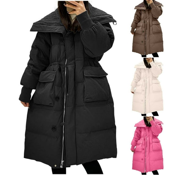Winter Warm Coats for Womens Fashion Plus Size Solid Color Blocked Jacket With Long Sleeves And Zippered Pockets Top