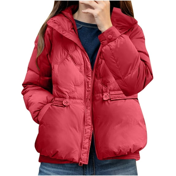 Winter Warm Coats for Womens Fashion Plus Size Solid Color Down Jacket Loose Jacket Thick Detachable Hat Versatile Jacket