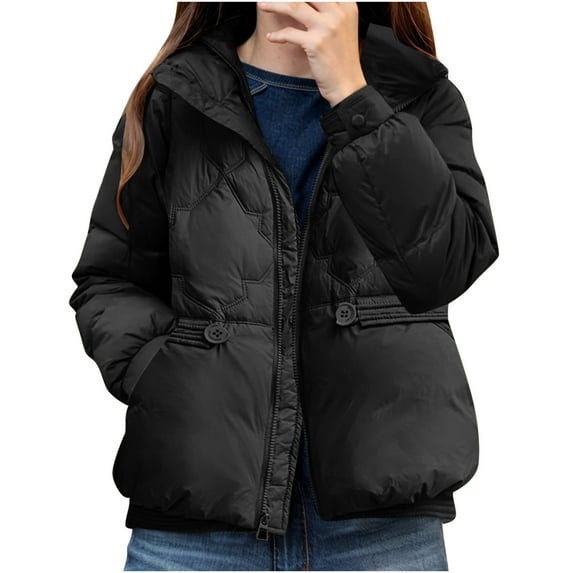 Winter Warm Coats for Womens Fashion Plus Size Solid Color Down Jacket Loose Jacket Thick Detachable Hat Versatile Jacket