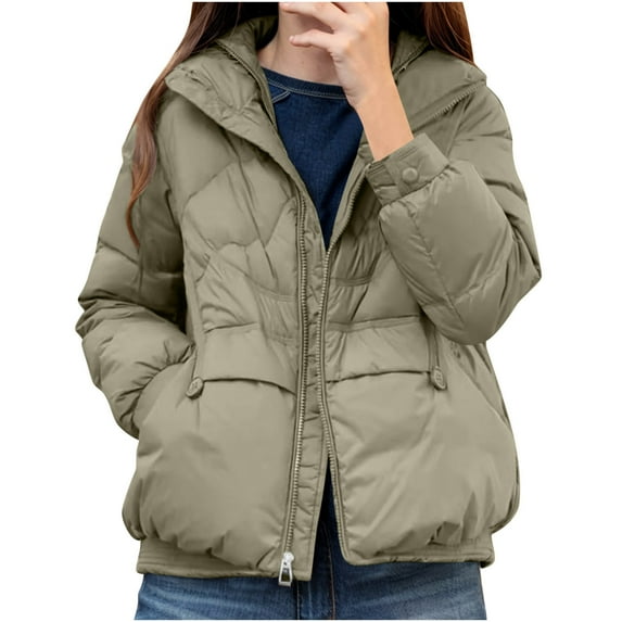 Winter Warm Coats for Womens Fashion Plus Size Solid Color Down Jacket Short Thick Stand Up Collar Style Jacket