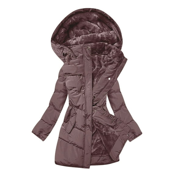 Winter Warm Coats for Womens Fashion Plus Size Solid Color Long-sleeved Hooded Fashion-padded Jacket