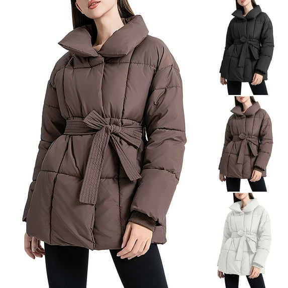 Winter Warm Coats for Womens Fashion Plus Size Strap Hooded Pile Collar Fringed Hoodie