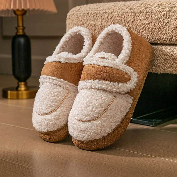 Winter Warm Cotton Women's Slippers Indoor Household Toe Wrap Warm Ankle Slides Autumn Non-slip Autumn Ladies Comfortable Shoes (Khaki,36-37)