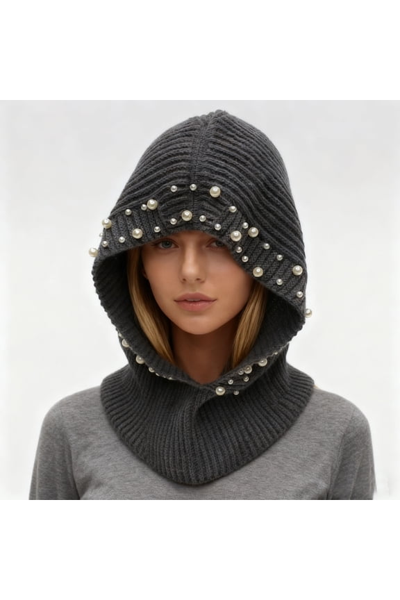 Winter Warm Crochet Balaclava for Women Knitted One Piece Beanie Hat Neck Warmer Head Wrap Pearl Skull Cap