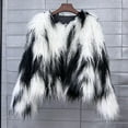 thumbnail image 1 of Winter Warm Cropped Shaggy Faux Fur Coat for Women Y2K Casual Crew Neck Long Sleeve Outwear Jackets 2025 Trendy Gradient Color Open Front Coat, 1 of 3