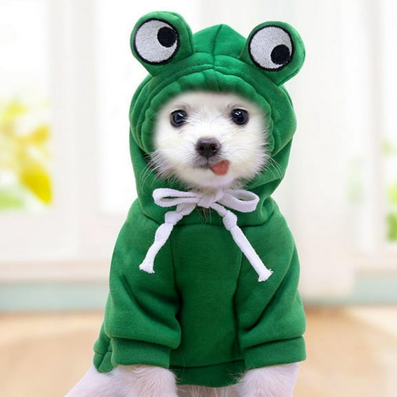 Winter Warm Cute Plush Dog Coat Hoodies for French Bulldog, Pet Halloween Frog Fruit Cosplay Costume for Small Dogs