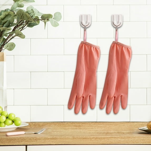 Winter Warm Dishwashing Gloves with Fleece Lining, Waterproof Rubber Kitchen Gloves, Non-Slip Textured Grip, Elastic Cuffs for Cleaning, Dish Washing & Laundry, 2-Pack, Green/Pink/Khaki