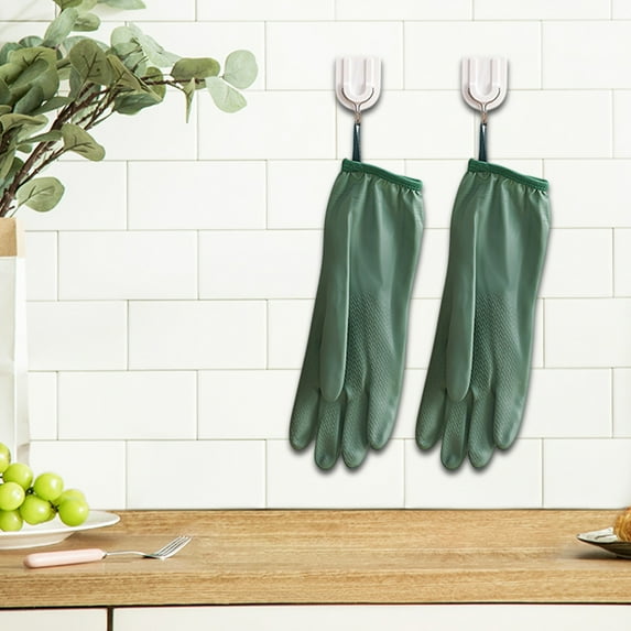 Winter Warm Dishwashing Gloves with Fleece Lining, Waterproof Rubber Kitchen Gloves, Non-Slip Textured Grip, Elastic Cuffs for Cleaning, Dish Washing & Laundry, 2-Pack, Green/Pink/Khaki