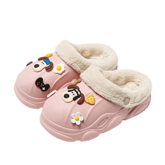 Winter Warm EVA Slippers Cartoon Plush Lined Cozy Clogs Non-Slip Indoor Outdoor Home Shoes Family Matching Animal Style Soft Footwear