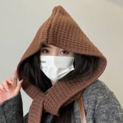 Winter Warm Elastic Soft Ear Protection Knitted Scarf Hat Fleece Lined Beanie Hat-brown-Shawl Warm Hats Scarf Wrap