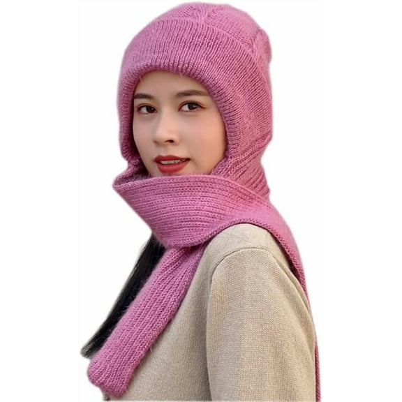 Winter Warm Elastic Soft Ear Protection Knitted Scarf Hat Fleece Lined Beanie Hat