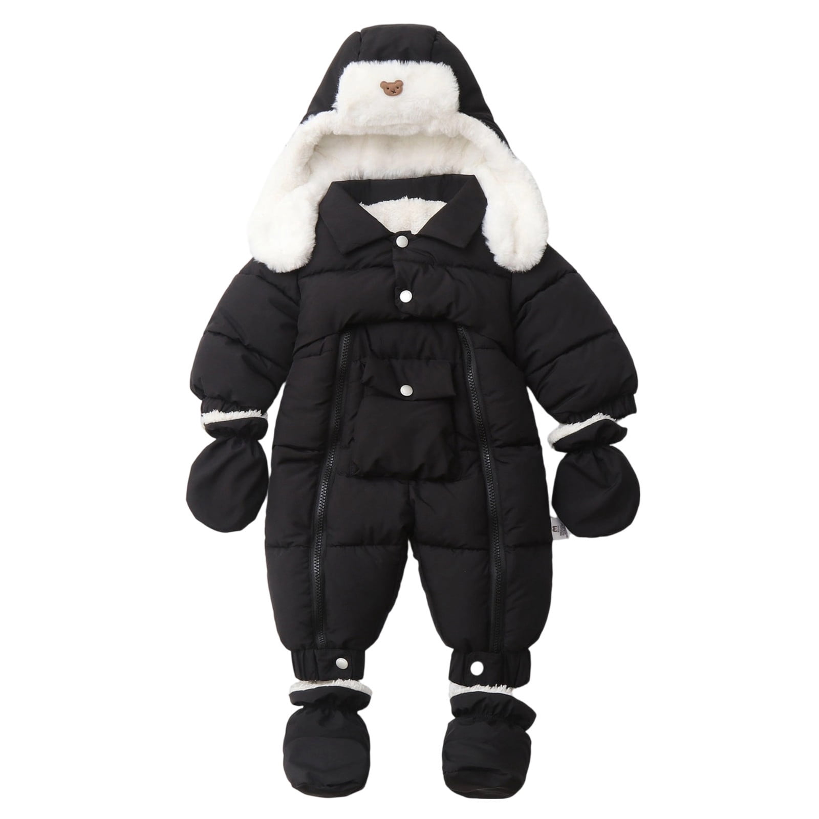 Winter Warm Bodysuit Solid Cute Bear Hooded Puffer Romper Boys Girls Snowsuit One Piece Jumpsuit