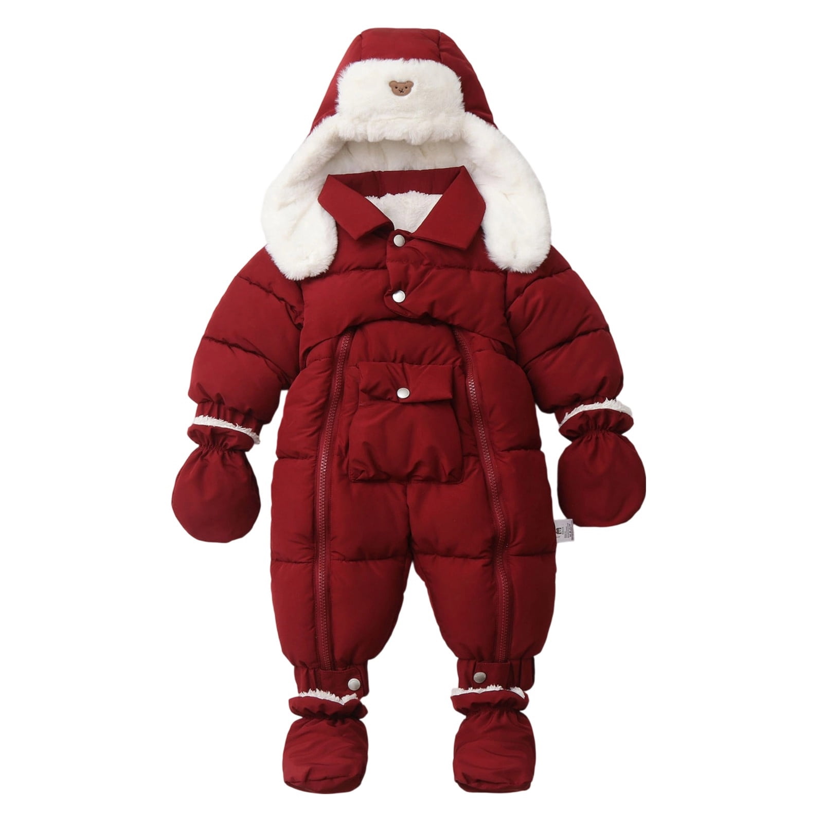 Winter Warm Bodysuit Solid Cute Bear Hooded Puffer Romper Boys Girls Snowsuit One Piece Jumpsuit