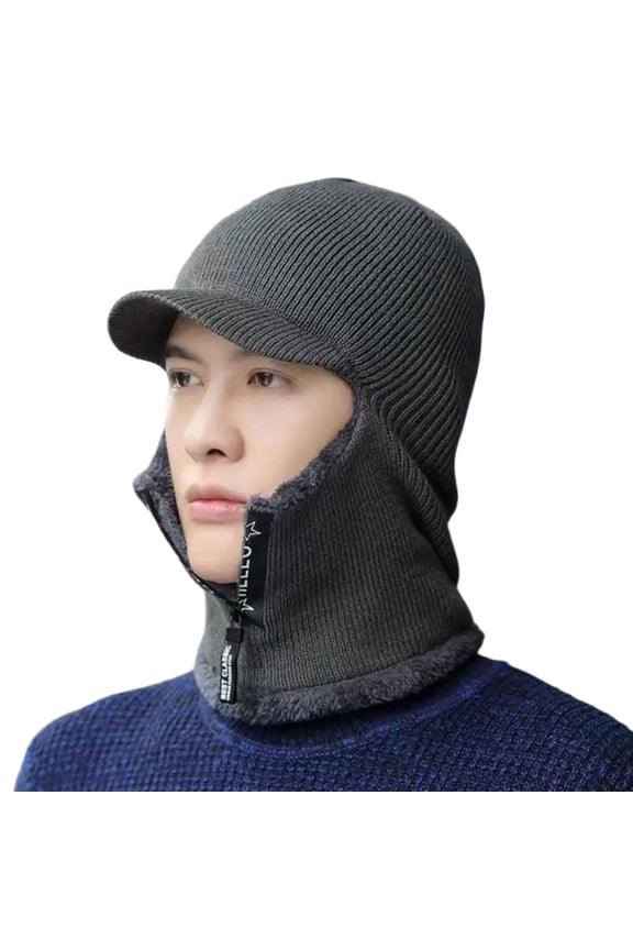 Winter Warm Fleece Earflap Pullover Hat for Skiing Neck Gaiter Hat Zippered Face Mask Neck Warmer Caps for Outdoor Sport