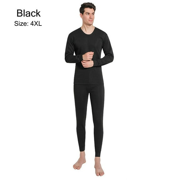 Winter Warm Fleece Lined Men's Thermal Underwear Set Top & Bottom Set Thermal Underwear for Men Men's Long Johns Set BLACK 4XL