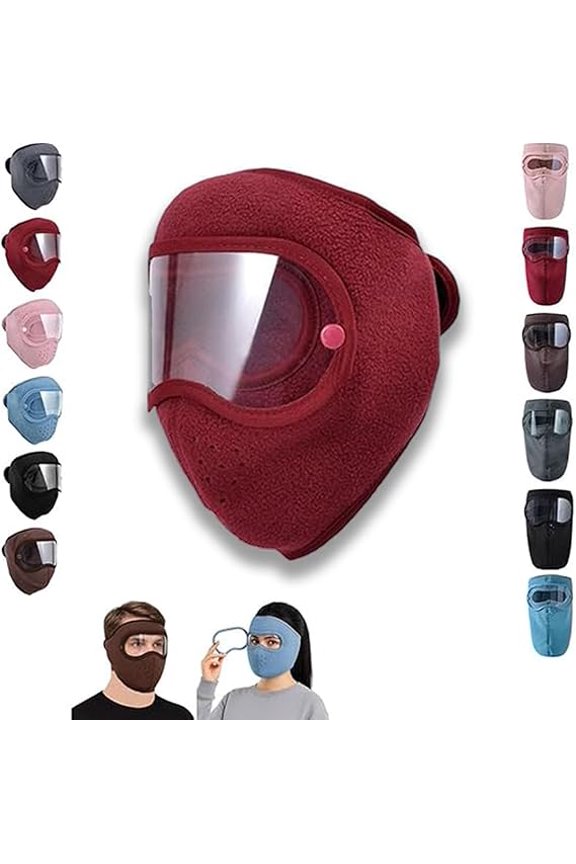 Winter Warm Fleece Windproof High-Definition Goggles Fleece Thermal Mask with Removable Goggles for Cycling Skiing(Red)