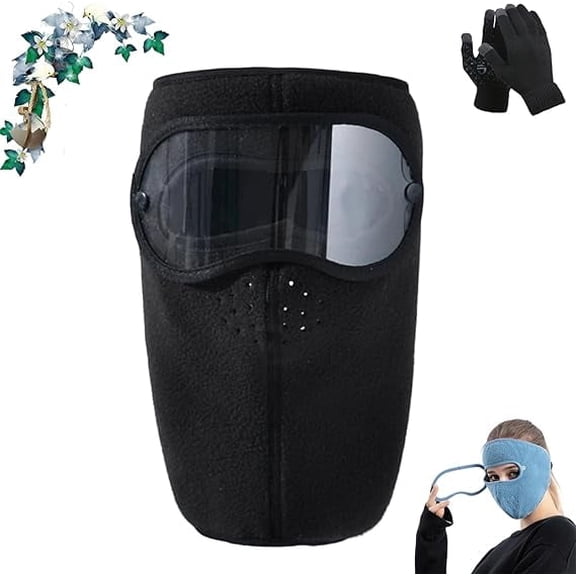 Winter Warm Fleece Windproof High-Definition Goggles, Windproof HD Goggles and Anti-Fog Face Mask, for Cold Weather Outdoor(Black)