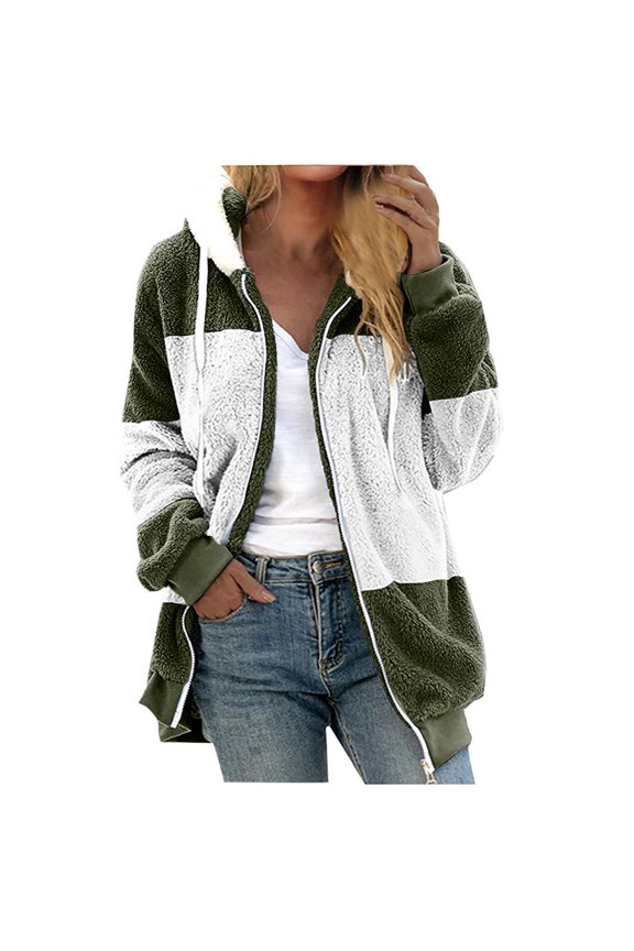 Winter Warm Fleece Zip Up Hooded Jackets for Womens Plus Size V-Neck Pullover Tops Long Sleeve Hooded Blouse Sweatshirt