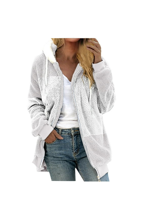 Winter Warm Fleece Zip Up Hooded Jackets for Womens Plus Size V-Neck Pullover Tops Long Sleeve Hooded Blouse Sweatshirt