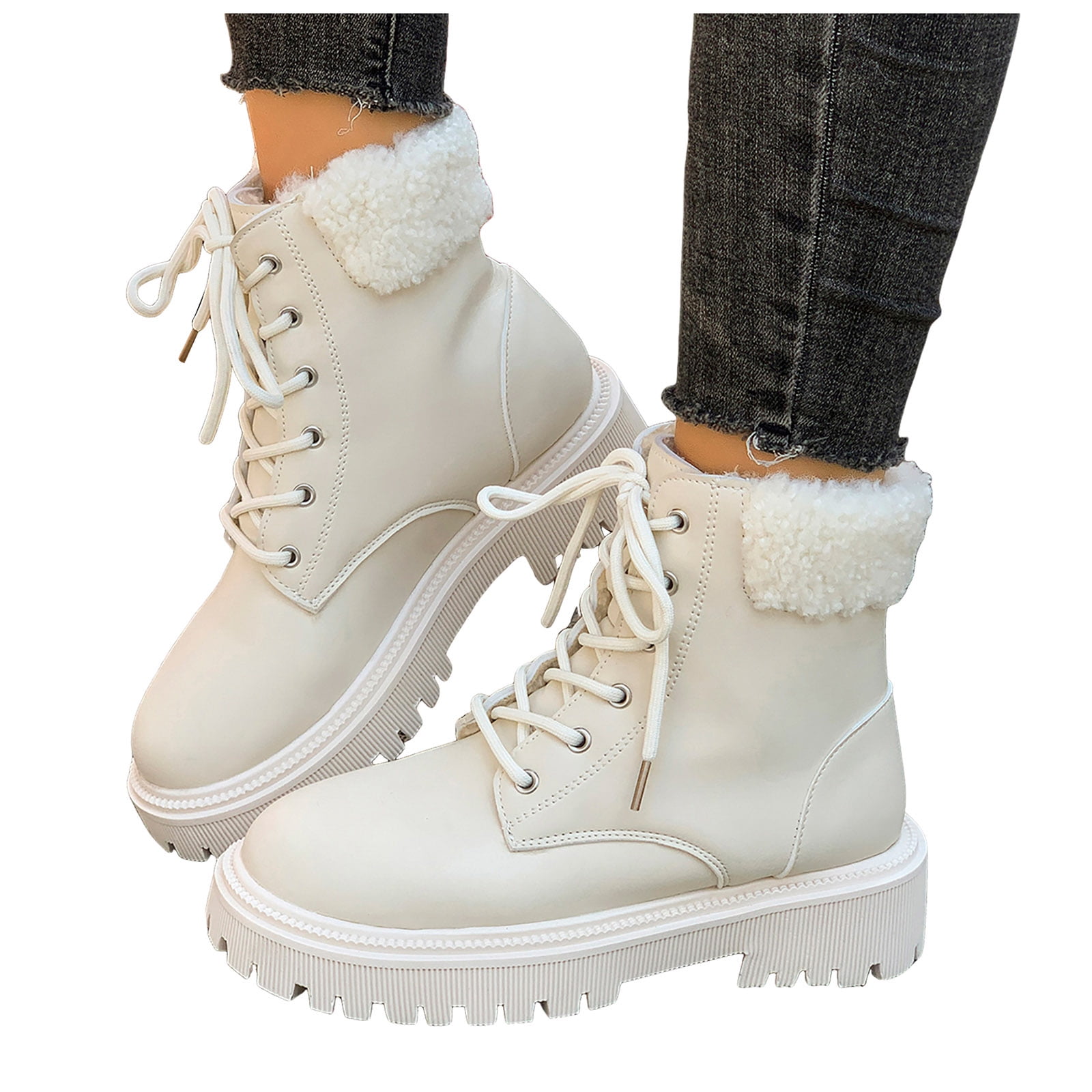 Winter Warm Fuury Lined Combat Boots for Women Comfortable Lace Up Ankle Booties Fluffy Non Slip Dress Shoes - Walmart.com Winter Warm Fuury Lined Combat Boots for Women Comfortable Lace Up Ankle Booties Fluffy Non Slip Dress Shoes - Walmart.com