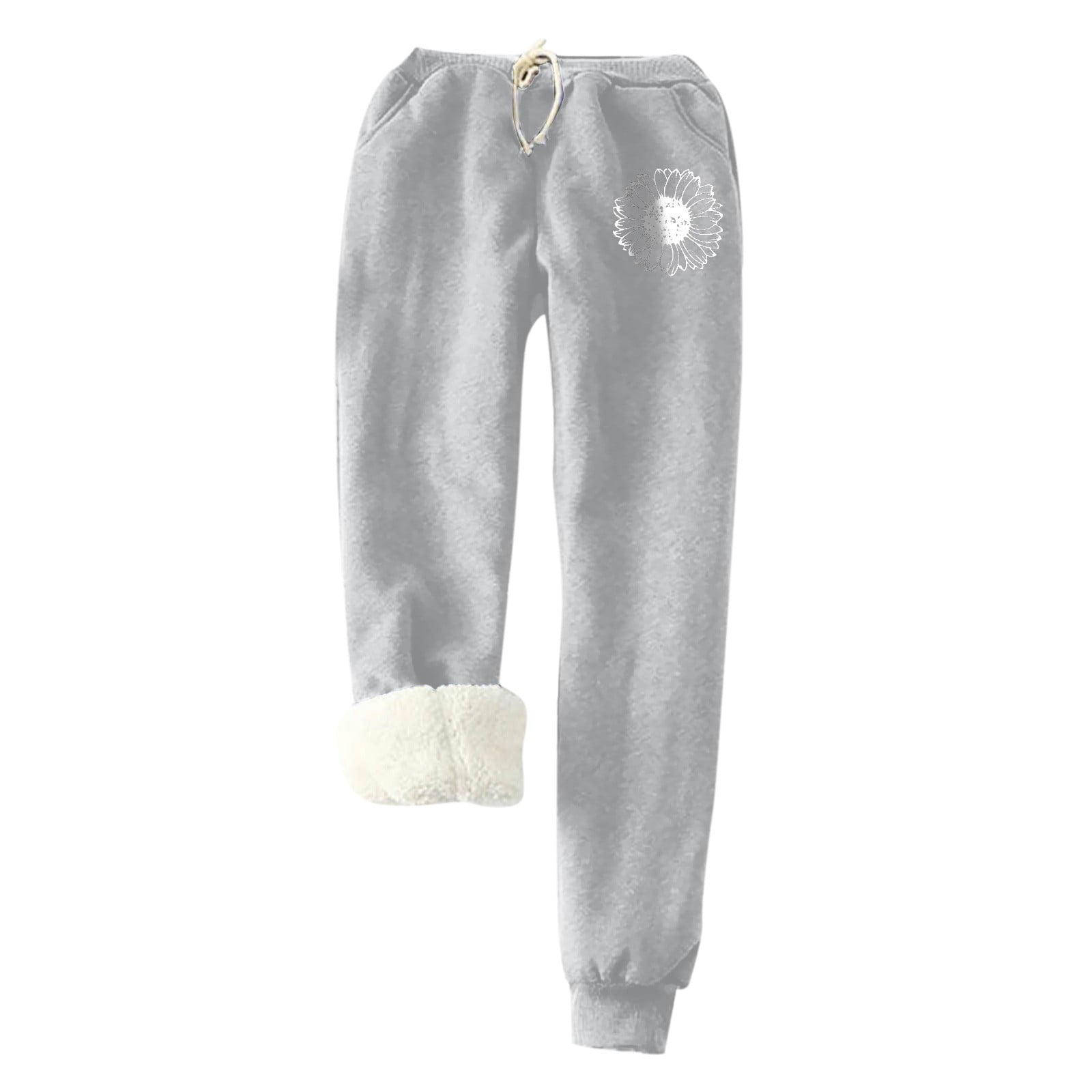 Winter Warm Fuzzy Sweatpant for Women Elastic High Waist Sherpa Lined