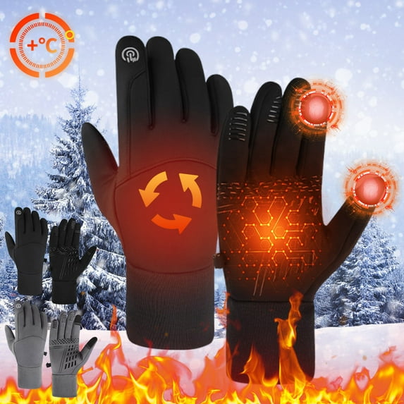 Winter Warm Gloves, Black Thermal Warm Gloves for Men Women, Touchscreen Non-Slip Freezer Gloves for Driving, Cycling, Hiking, Skating (Xl 4.5x10in)