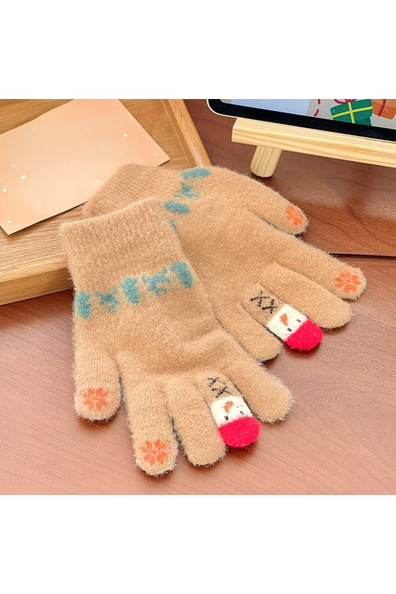 Winter Warm Gloves Female Cute Christmas Snowman Five Finger Split Finger Touch Screen Students Knitting festival Ornamento