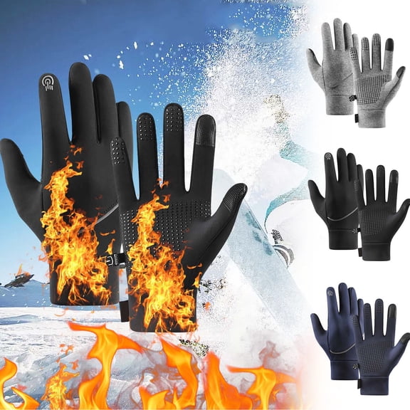 Winter Warm Gloves for Men | Windproof Diving Cloth Plus Velvet Insulation | Fleece Lined Leather, Touchscreen Tech, Thick Thermal, 24x12x3cm | Outdoor Cold Weather