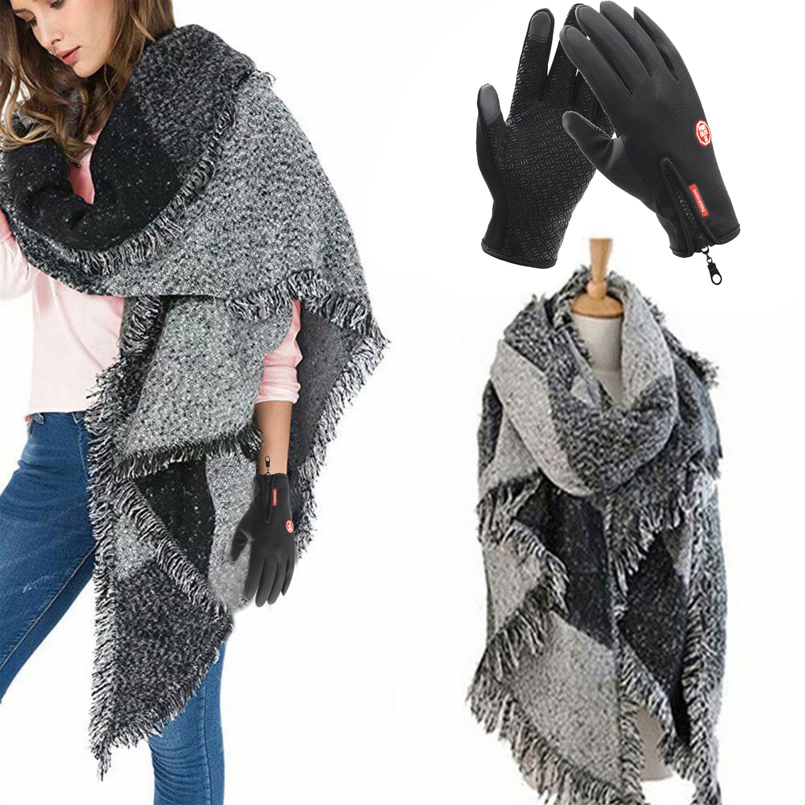 2022 Winter Print Cashmere Scarf Women Warm Thick Wool Shawl