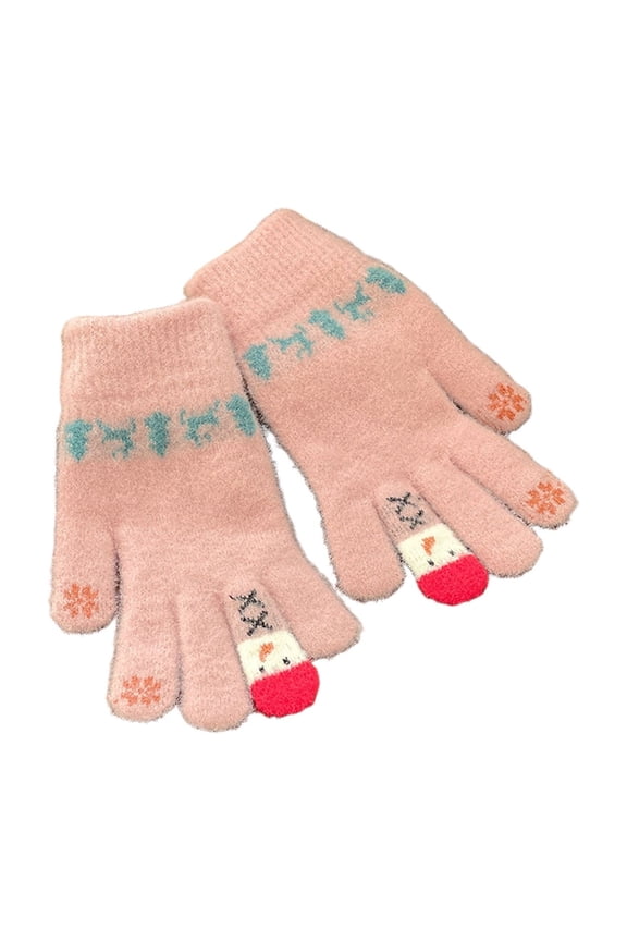 Winter Warm Gloves, Touch Screen Gloves, Cute Christmas Snowman Five Finger Split Finger Knit Gloves, Polyester Stretchy Elastic Winter Mittens