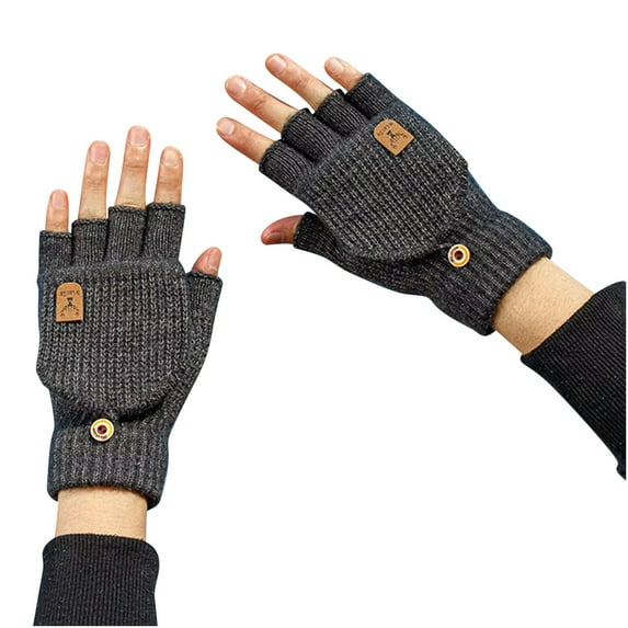 Winter Warm Gloves for Men and Women Knitted Outdoor Split Finger Flip Cover Plush Thick Warm