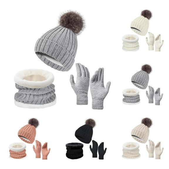 Winter Warm Hat Glove Scarves Sets for Men Women with Thick Velvet Unisex Windproof Cold Protection Warm Sets for Outdoor Sport Winter Gifts