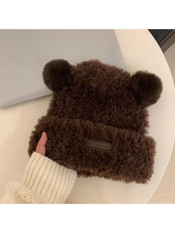 Winter Warm Hat Winter Bear Ear Hat Winter Knit Hat Bear-Style Hat Winter Soft Plush Beanie with Large Circumference for Warmth