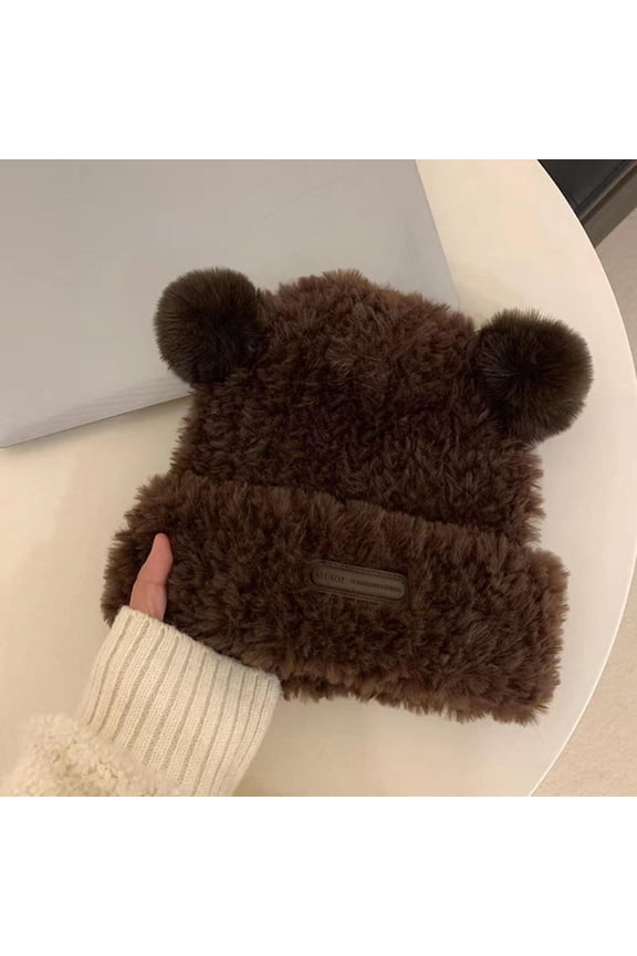 Winter Warm Hat Winter Bear Ear Hat Winter Knit Hat Bear-Style Hat Winter Soft Plush Beanie with Large Circumference for Warmth