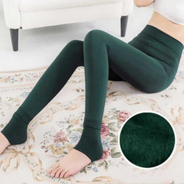 Winter Warm High-waist Leggings Super Thick Elastic Tight Leggings  Windproof Lasting Warmth for Women Green One Size