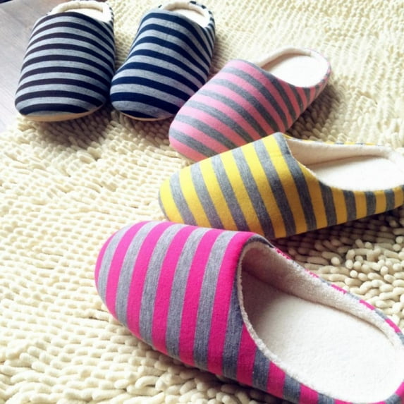 Winter Warm Home Stripe Anti-Slip Soft Sole Slippers Shoes House Indoor Floor Bedroom Slippers Shoes For Women
