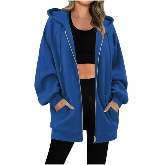 Winter Warm Hooded Jackets for Women Casual Basic Solid Color Long Raglan Sleeves Zip Up Coat with Pockets Workout Drawstring Cuffed Sleeve Jackets