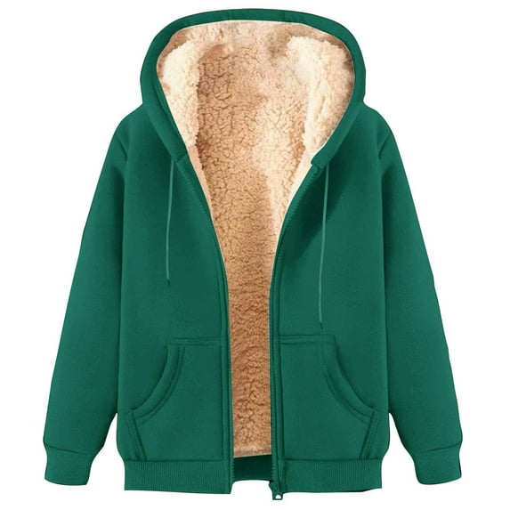 Winter Warm Hoodies for Women Fleece Sweatshirt - Full Zip Up Thick Fuzzy Sherpa Lined Hooded Jacket Coat with Pocket